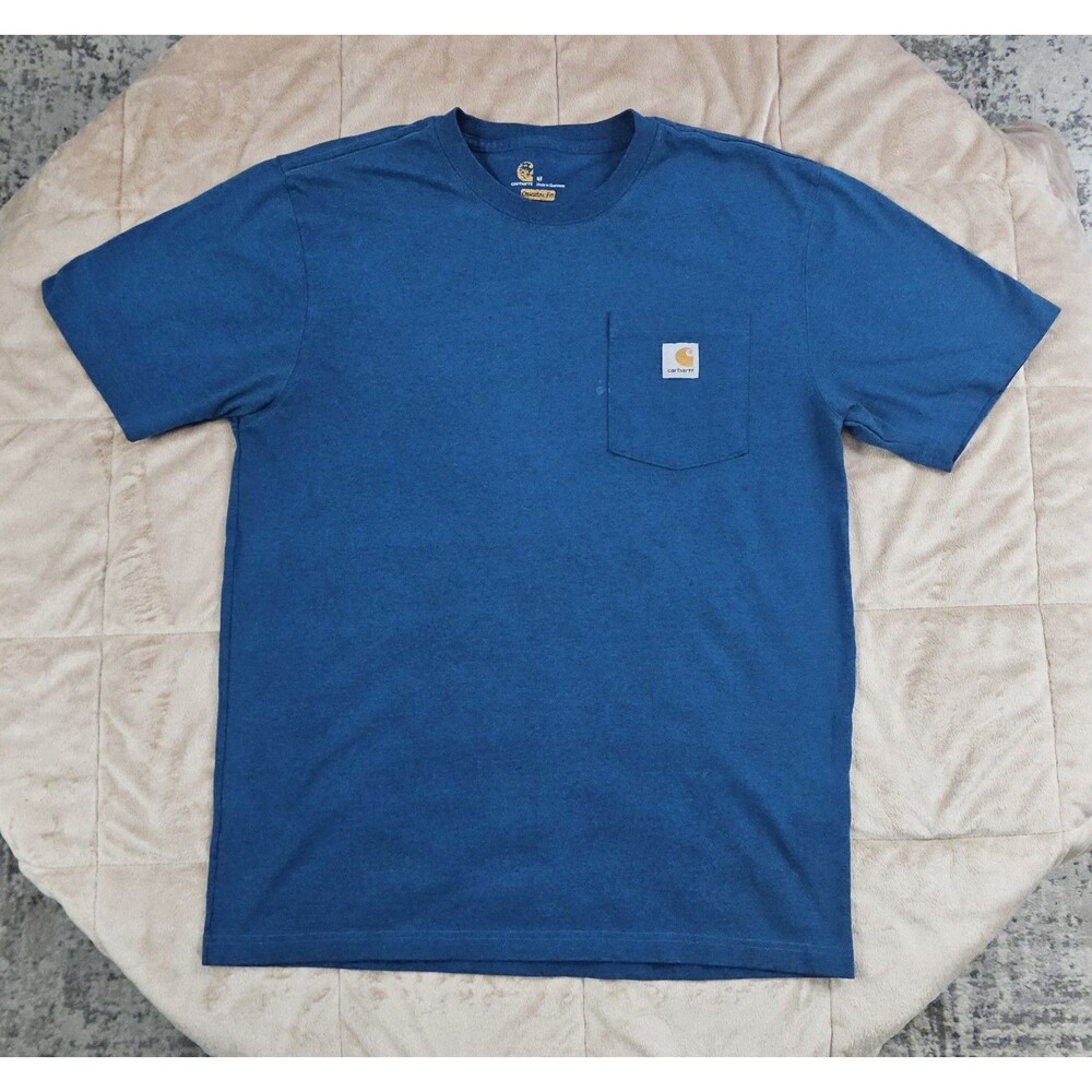 Carhartt Pocket T Shirt Mens M Heavy Blue Original Fit Workwear Tee Distressed